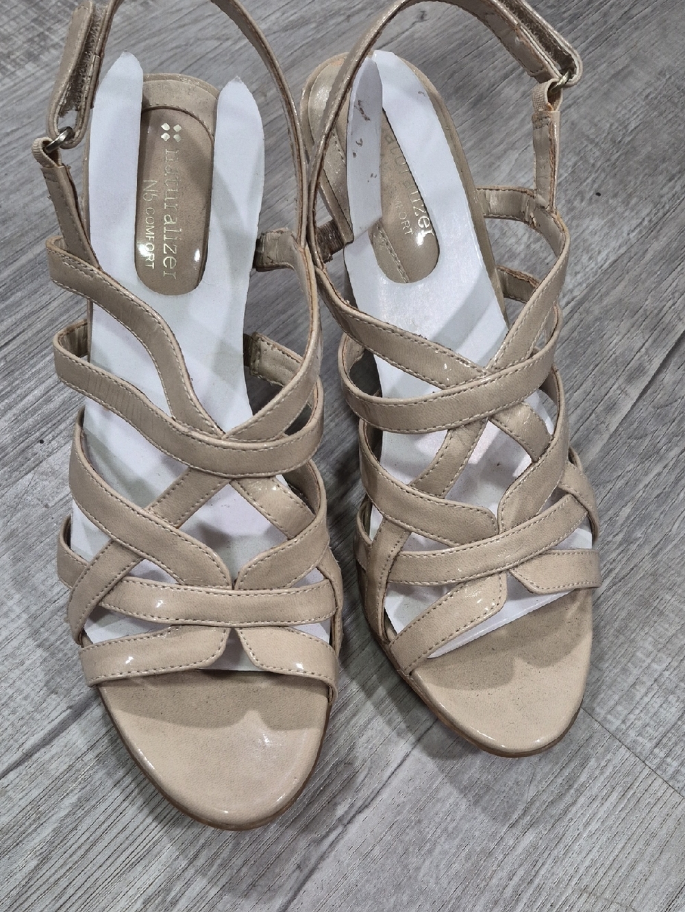 Naturalizer Nude Patent Strappy Wedge Sandals